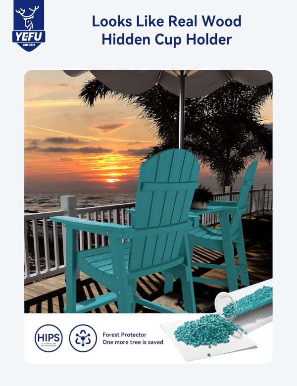 YEFU Tall Adirondack Chair Set of 2, Balcony Chair with Connecting Table, Poly Lumber Adirondack Chair, Patio Bar Stools, 380lbs, Weather Resistant for Outdoor Deck Lawn Pool-Aruba Blue - Image 3
