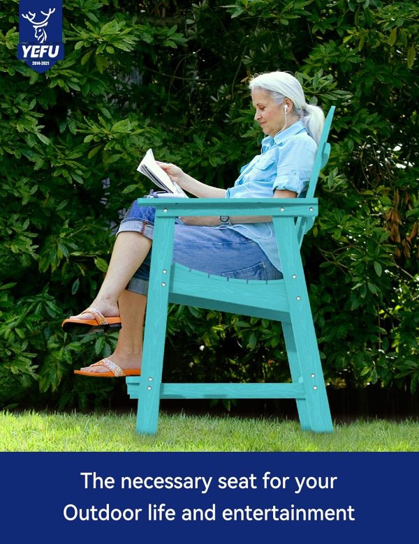 YEFU Tall Adirondack Chair Set of 2, Balcony Chair with Connecting Table, Poly Lumber Adirondack Chair, Patio Bar Stools, 380lbs, Weather Resistant for Outdoor Deck Lawn Pool-Aruba Blue - Image 6