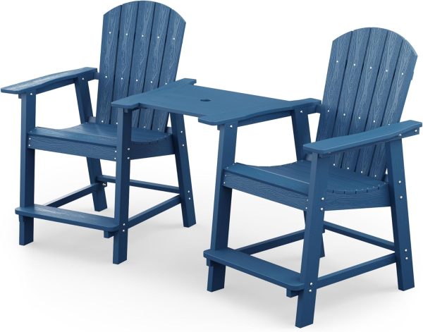 YEFU Tall Adirondack Chair Set of 2, Balcony Chair with Connecting Table, Poly Lumber Adirondack Chair, Patio Bar Stools, 380lbs, Weather Resistant for Outdoor Deck Lawn Pool-Aruba Blue - Image 8