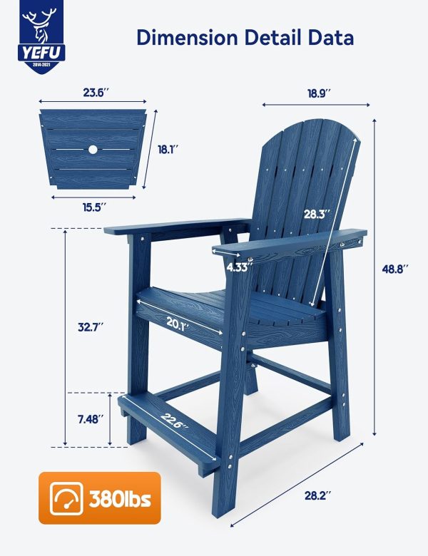YEFU Tall Adirondack Chair Set of 2, Balcony Chair with Connecting Table, Poly Lumber Adirondack Chair, Patio Bar Stools, 380lbs, Weather Resistant for Outdoor Deck Lawn Pool-Aruba Blue - Image 9