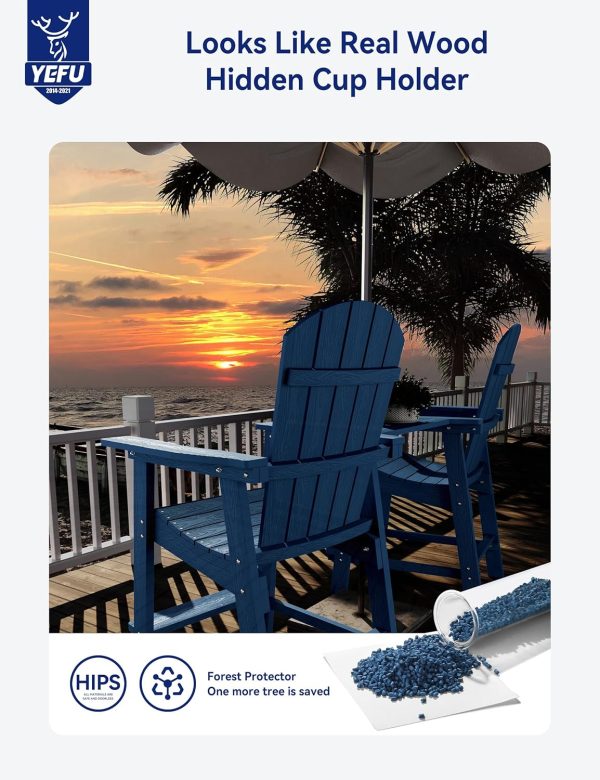 YEFU Tall Adirondack Chair Set of 2, Balcony Chair with Connecting Table, Poly Lumber Adirondack Chair, Patio Bar Stools, 380lbs, Weather Resistant for Outdoor Deck Lawn Pool-Aruba Blue - Image 10