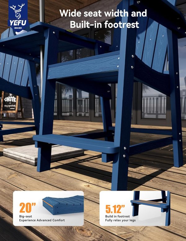 YEFU Tall Adirondack Chair Set of 2, Balcony Chair with Connecting Table, Poly Lumber Adirondack Chair, Patio Bar Stools, 380lbs, Weather Resistant for Outdoor Deck Lawn Pool-Aruba Blue - Image 12