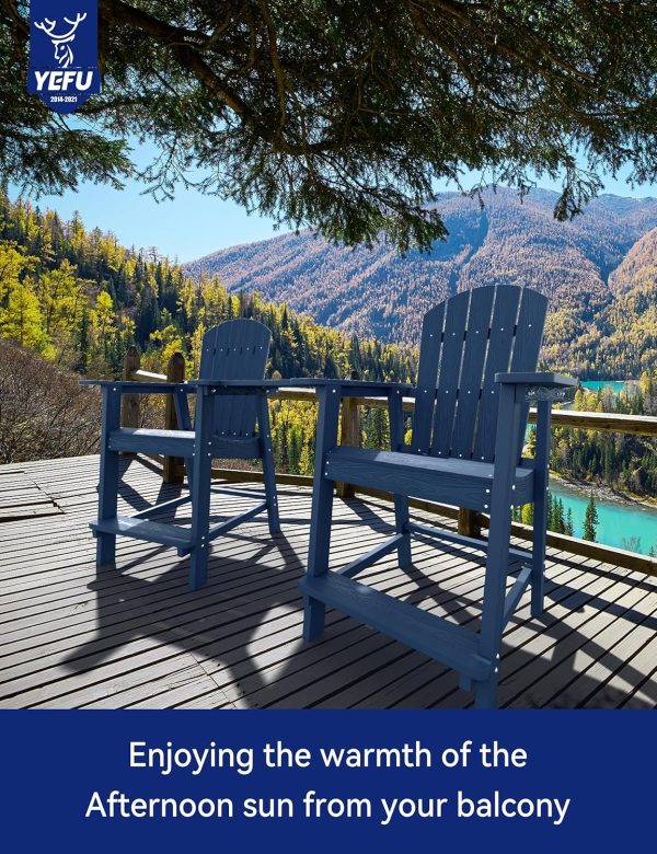 YEFU Tall Adirondack Chair Set of 2, Balcony Chair with Connecting Table, Poly Lumber Adirondack Chair, Patio Bar Stools, 380lbs, Weather Resistant for Outdoor Deck Lawn Pool-Aruba Blue - Image 14
