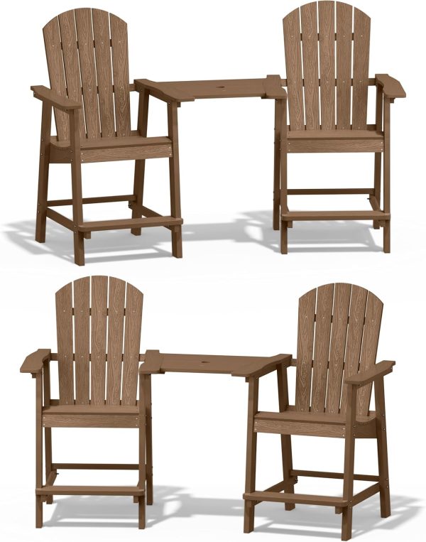 YEFU Tall Adirondack Chair Set of 2, Balcony Chair with Connecting Table, Poly Lumber Adirondack Chair, Patio Bar Stools, 380lbs, Weather Resistant for Outdoor Deck Lawn Pool-Aruba Blue - Image 15
