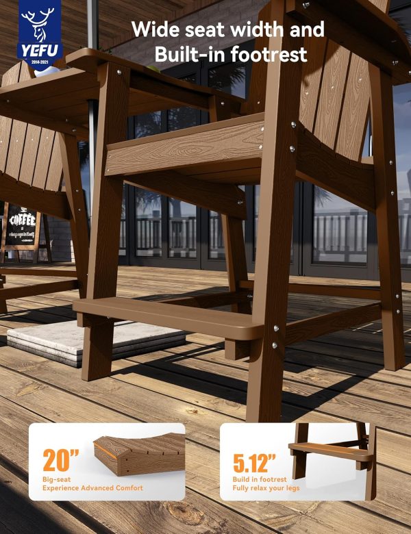 YEFU Tall Adirondack Chair Set of 2, Balcony Chair with Connecting Table, Poly Lumber Adirondack Chair, Patio Bar Stools, 380lbs, Weather Resistant for Outdoor Deck Lawn Pool-Aruba Blue - Image 19