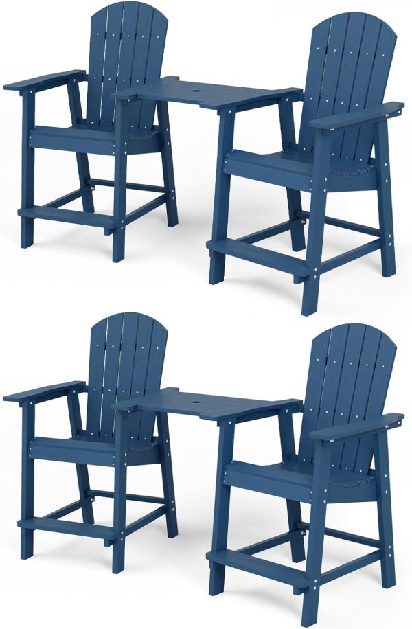 YEFU Tall Adirondack Chair Set of 2, Balcony Chair with Connecting Table, Poly Lumber Adirondack Chair, Patio Bar Stools, 380lbs, Weather Resistant for Outdoor Deck Lawn Pool-Aruba Blue - Image 22