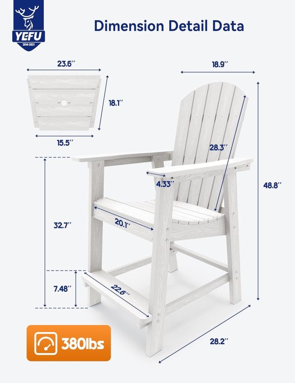 YEFU Tall Adirondack Chair Set of 2, Balcony Chair with Connecting Table, Poly Lumber Adirondack Chair, Patio Bar Stools, 380lbs, Weather Resistant for Outdoor Deck Lawn Pool-Aruba Blue - Image 24