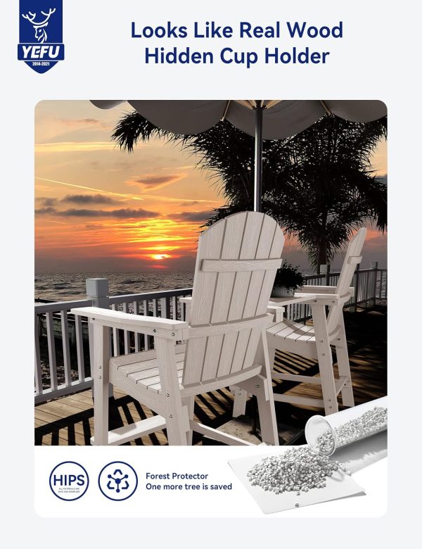 YEFU Tall Adirondack Chair Set of 2, Balcony Chair with Connecting Table, Poly Lumber Adirondack Chair, Patio Bar Stools, 380lbs, Weather Resistant for Outdoor Deck Lawn Pool-Aruba Blue - Image 25