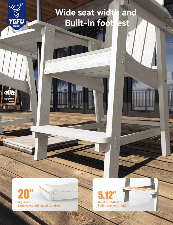 YEFU Tall Adirondack Chair Set of 2, Balcony Chair with Connecting Table, Poly Lumber Adirondack Chair, Patio Bar Stools, 380lbs, Weather Resistant for Outdoor Deck Lawn Pool-Aruba Blue - Image 27