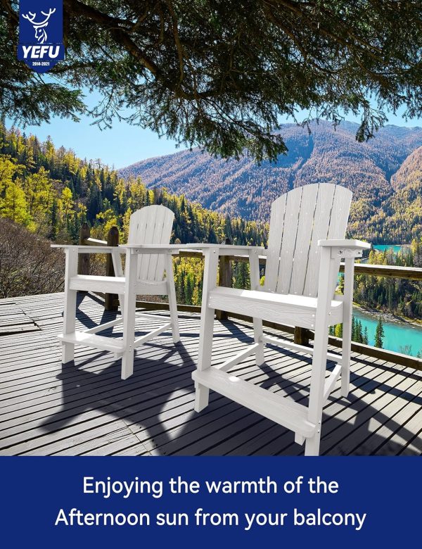 YEFU Tall Adirondack Chair Set of 2, Balcony Chair with Connecting Table, Poly Lumber Adirondack Chair, Patio Bar Stools, 380lbs, Weather Resistant for Outdoor Deck Lawn Pool-Aruba Blue - Image 29