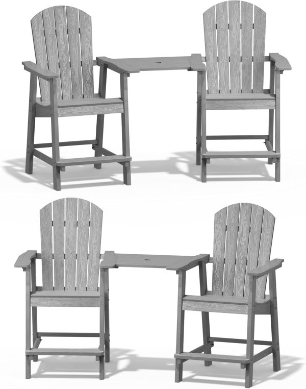 YEFU Tall Adirondack Chair Set of 2, Balcony Chair with Connecting Table, Poly Lumber Adirondack Chair, Patio Bar Stools, 380lbs, Weather Resistant for Outdoor Deck Lawn Pool-Aruba Blue - Image 30