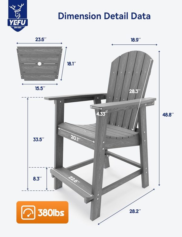 YEFU Tall Adirondack Chair Set of 2, Balcony Chair with Connecting Table, Poly Lumber Adirondack Chair, Patio Bar Stools, 380lbs, Weather Resistant for Outdoor Deck Lawn Pool-Aruba Blue - Image 31