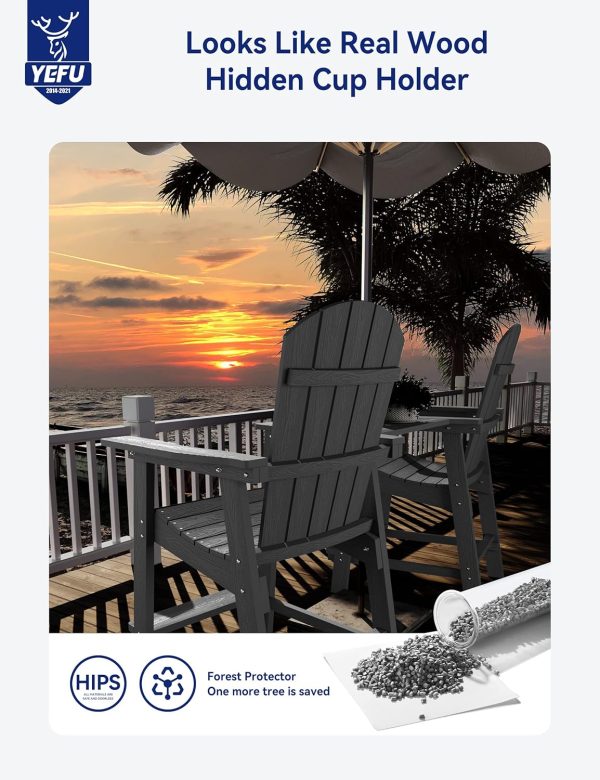 YEFU Tall Adirondack Chair Set of 2, Balcony Chair with Connecting Table, Poly Lumber Adirondack Chair, Patio Bar Stools, 380lbs, Weather Resistant for Outdoor Deck Lawn Pool-Aruba Blue - Image 32