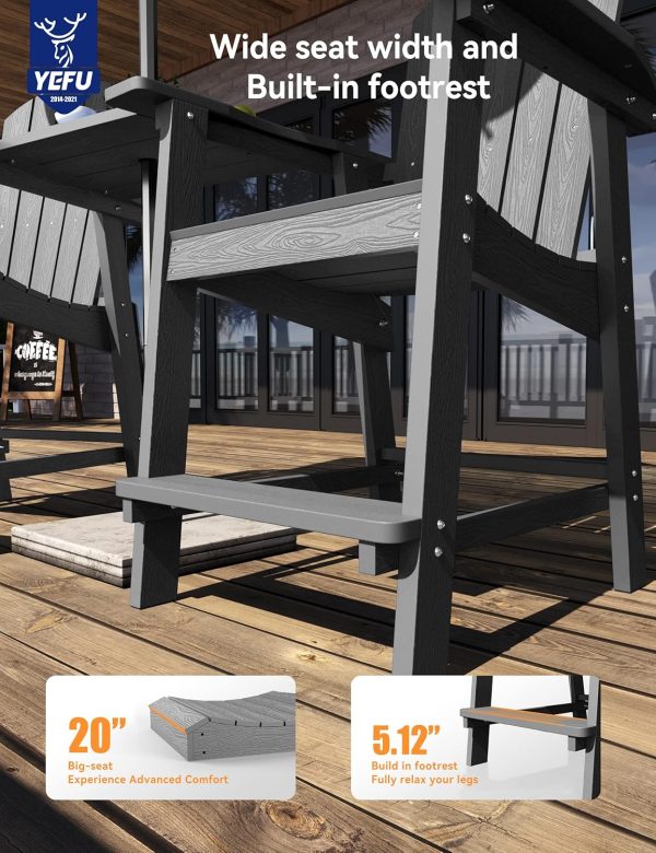 YEFU Tall Adirondack Chair Set of 2, Balcony Chair with Connecting Table, Poly Lumber Adirondack Chair, Patio Bar Stools, 380lbs, Weather Resistant for Outdoor Deck Lawn Pool-Aruba Blue - Image 34