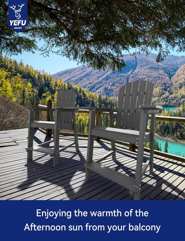 YEFU Tall Adirondack Chair Set of 2, Balcony Chair with Connecting Table, Poly Lumber Adirondack Chair, Patio Bar Stools, 380lbs, Weather Resistant for Outdoor Deck Lawn Pool-Aruba Blue - Image 36