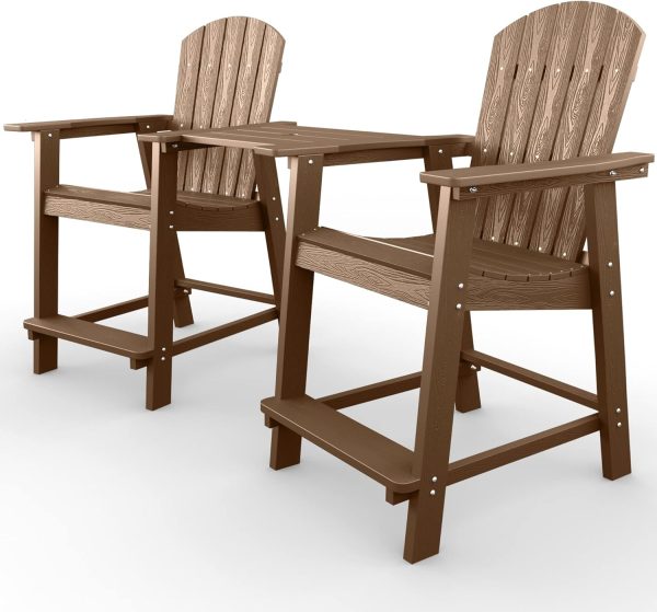 YEFU Tall Adirondack Chair Set of 2, Balcony Chair with Connecting Table, Poly Lumber Adirondack Chair, Patio Bar Stools, 380lbs, Weather Resistant for Outdoor Deck Lawn Pool-Aruba Blue - Image 38