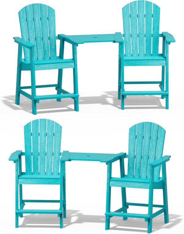 YEFU Tall Adirondack Chair Set of 2, Balcony Chair with Connecting Table, Poly Lumber Adirondack Chair, Patio Bar Stools, 380lbs, Weather Resistant for Outdoor Deck Lawn Pool-Aruba Blue - Image 39