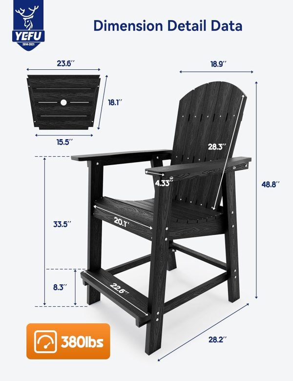 YEFU Tall Adirondack Chair Set of 2, Balcony Chair with Connecting Table, Poly Lumber Adirondack Chair, Patio Bar Stools, 380lbs, Weather Resistant for Outdoor Deck Lawn Pool-Aruba Blue - Image 41
