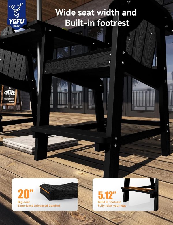 YEFU Tall Adirondack Chair Set of 2, Balcony Chair with Connecting Table, Poly Lumber Adirondack Chair, Patio Bar Stools, 380lbs, Weather Resistant for Outdoor Deck Lawn Pool-Aruba Blue - Image 44