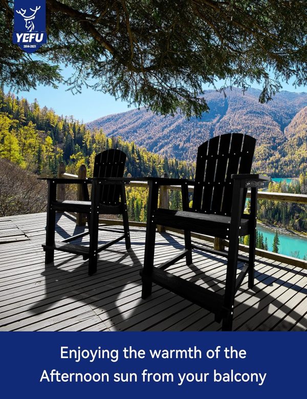 YEFU Tall Adirondack Chair Set of 2, Balcony Chair with Connecting Table, Poly Lumber Adirondack Chair, Patio Bar Stools, 380lbs, Weather Resistant for Outdoor Deck Lawn Pool-Aruba Blue - Image 46