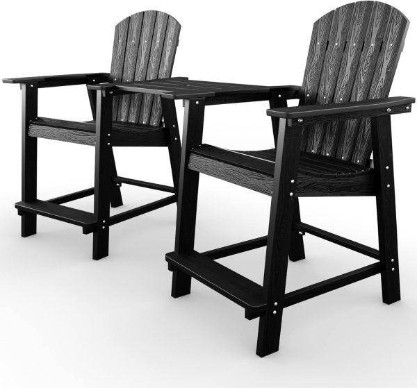 YEFU Tall Adirondack Chair Set of 2, Balcony Chair with Connecting Table, Poly Lumber Adirondack Chair, Patio Bar Stools, 380lbs, Weather Resistant for Outdoor Deck Lawn Pool-Aruba Blue - Image 47