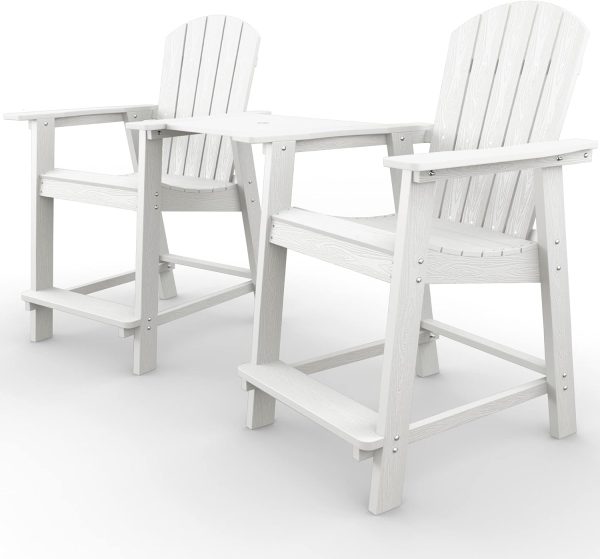 YEFU Tall Adirondack Chair Set of 2, Balcony Chair with Connecting Table, Poly Lumber Adirondack Chair, Patio Bar Stools, 380lbs, Weather Resistant for Outdoor Deck Lawn Pool-Aruba Blue - Image 48