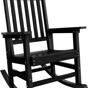 YEFU Outdoor Rocking Chair Oversized,Seat Depth 22",Backrest Height 31",Patio Poly Wide Rocker Chair with 380lbs Weight Capacity,Weather Resistant,for Lawn, Porch, Backyard, Indoor and Garden(Black)