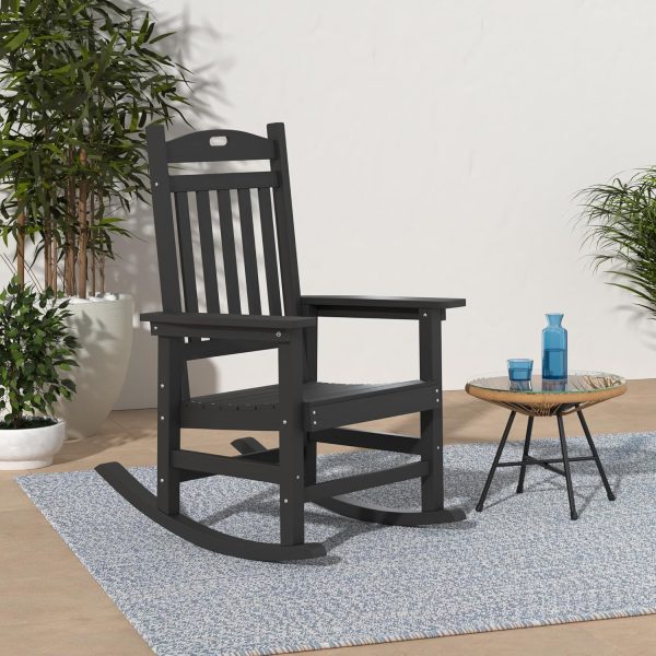 YEFU Outdoor Rocking Chair Oversized,Seat Depth 22",Backrest Height 31",Patio Poly Wide Rocker Chair with 380lbs Weight Capacity,Weather Resistant,for Lawn, Porch, Backyard, Indoor and Garden(Black) - Image 2