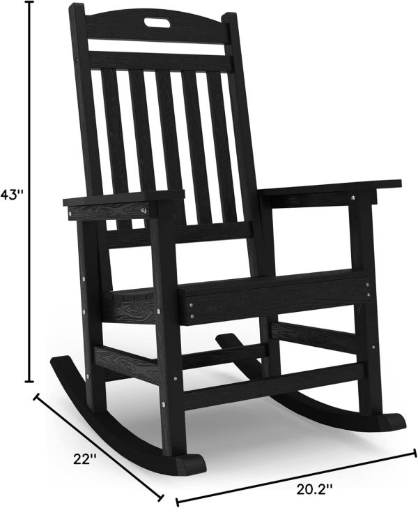 YEFU Outdoor Rocking Chair Oversized,Seat Depth 22",Backrest Height 31",Patio Poly Wide Rocker Chair with 380lbs Weight Capacity,Weather Resistant,for Lawn, Porch, Backyard, Indoor and Garden(Black) - Image 3