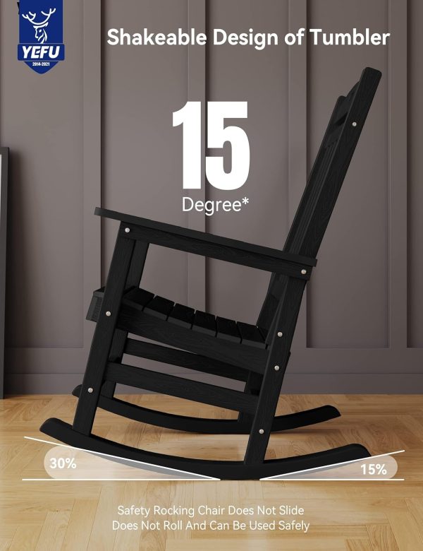 YEFU Outdoor Rocking Chair Oversized,Seat Depth 22",Backrest Height 31",Patio Poly Wide Rocker Chair with 380lbs Weight Capacity,Weather Resistant,for Lawn, Porch, Backyard, Indoor and Garden(Black) - Image 11