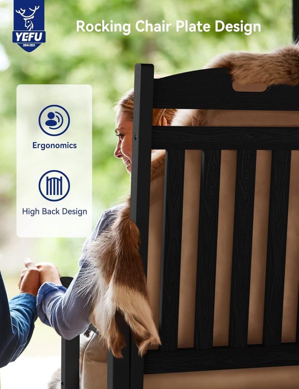 YEFU Outdoor Rocking Chair Oversized,Seat Depth 22",Backrest Height 31",Patio Poly Wide Rocker Chair with 380lbs Weight Capacity,Weather Resistant,for Lawn, Porch, Backyard, Indoor and Garden(Black) - Image 13