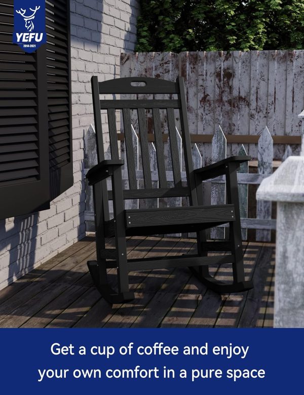YEFU Outdoor Rocking Chair Oversized,Seat Depth 22",Backrest Height 31",Patio Poly Wide Rocker Chair with 380lbs Weight Capacity,Weather Resistant,for Lawn, Porch, Backyard, Indoor and Garden(Black) - Image 15