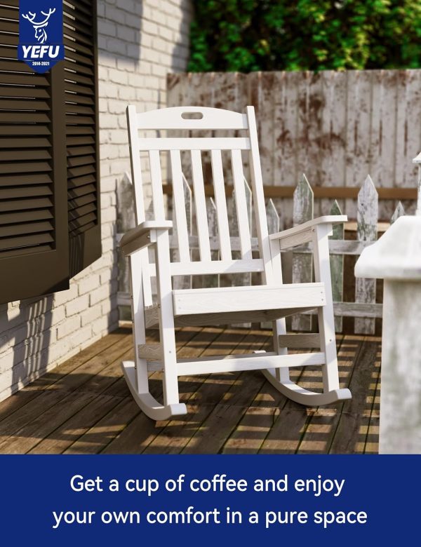 YEFU Outdoor Rocking Chair Oversized,Seat Depth 22",Backrest Height 31",Patio Poly Wide Rocker Chair with 380lbs Weight Capacity,Weather Resistant,for Lawn, Porch, Backyard, Indoor and Garden(Black) - Image 36