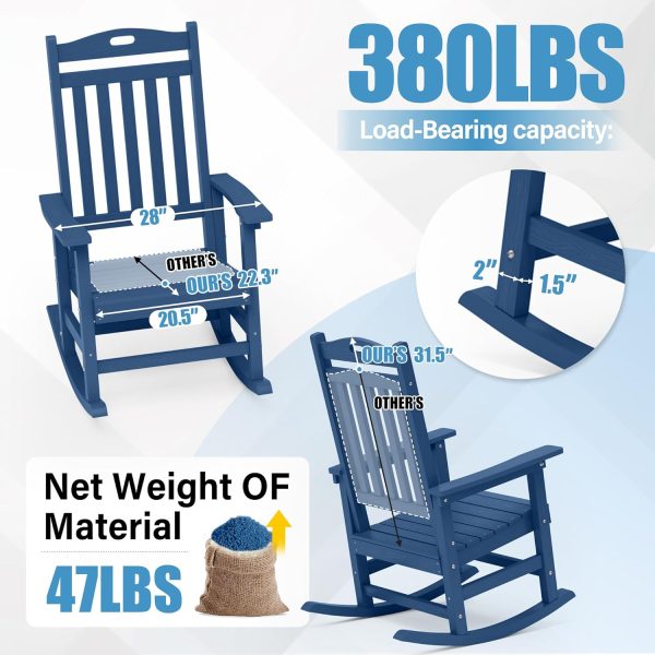 YEFU Outdoor Rocking Chair Oversized,Seat Depth 22",Backrest Height 31",Patio Poly Wide Rocker Chair with 380lbs Weight Capacity,Weather Resistant,for Lawn, Porch, Backyard, Indoor and Garden(Black) - Image 39