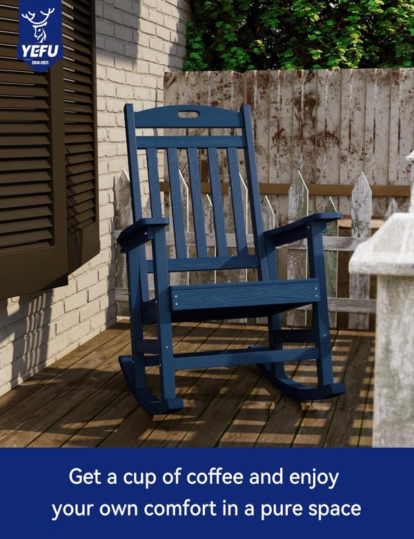 YEFU Outdoor Rocking Chair Oversized,Seat Depth 22",Backrest Height 31",Patio Poly Wide Rocker Chair with 380lbs Weight Capacity,Weather Resistant,for Lawn, Porch, Backyard, Indoor and Garden(Black) - Image 44
