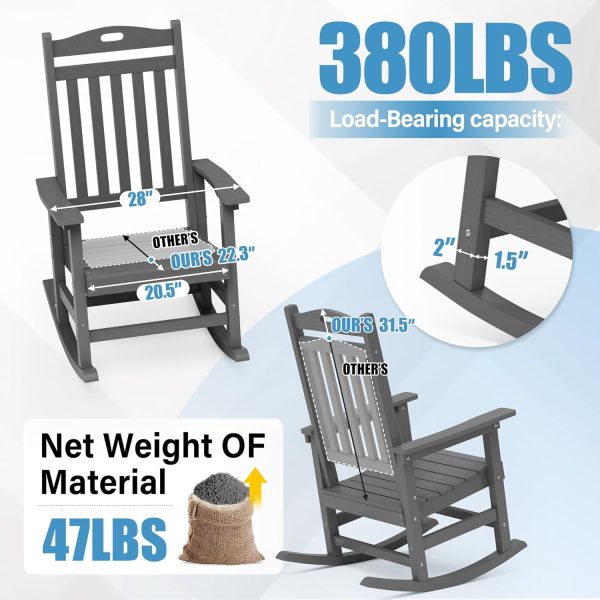 YEFU Outdoor Rocking Chair Oversized,Seat Depth 22",Backrest Height 31",Patio Poly Wide Rocker Chair with 380lbs Weight Capacity,Weather Resistant,for Lawn, Porch, Backyard, Indoor and Garden(Black) - Image 46