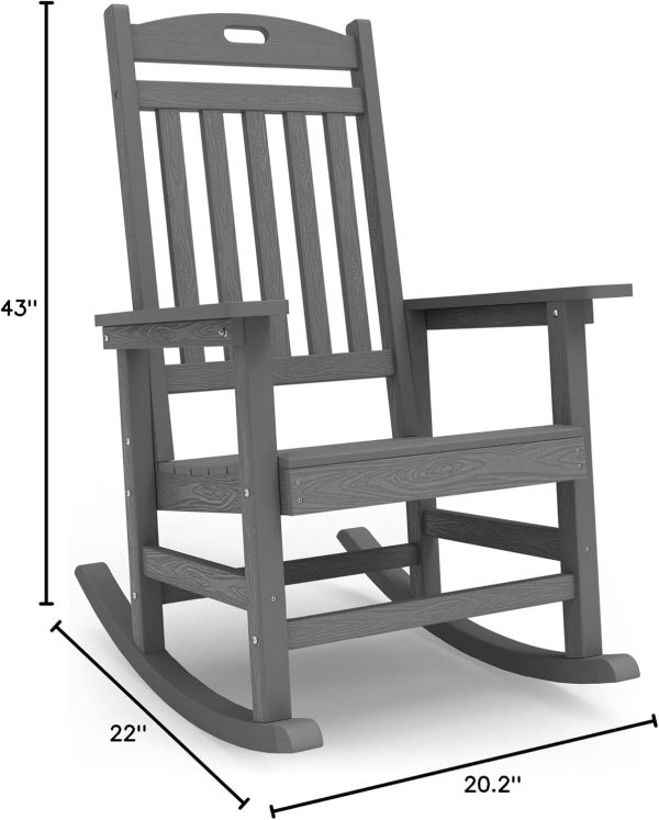YEFU Outdoor Rocking Chair Oversized,Seat Depth 22",Backrest Height 31",Patio Poly Wide Rocker Chair with 380lbs Weight Capacity,Weather Resistant,for Lawn, Porch, Backyard, Indoor and Garden(Black) - Image 53