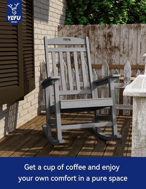 YEFU Outdoor Rocking Chair Oversized,Seat Depth 22",Backrest Height 31",Patio Poly Wide Rocker Chair with 380lbs Weight Capacity,Weather Resistant,for Lawn, Porch, Backyard, Indoor and Garden(Black) - Image 58