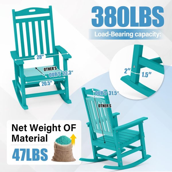 YEFU Outdoor Rocking Chair Oversized,Seat Depth 22",Backrest Height 31",Patio Poly Wide Rocker Chair with 380lbs Weight Capacity,Weather Resistant,for Lawn, Porch, Backyard, Indoor and Garden(Black) - Image 62