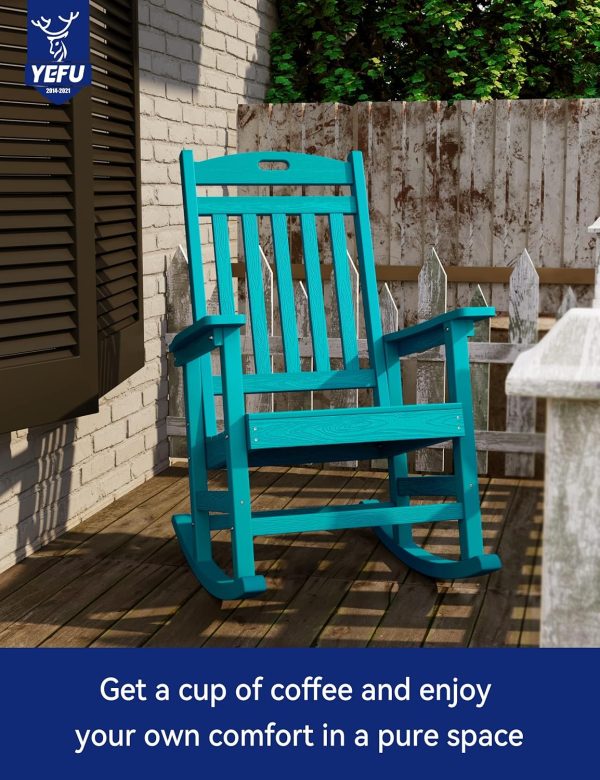 YEFU Outdoor Rocking Chair Oversized,Seat Depth 22",Backrest Height 31",Patio Poly Wide Rocker Chair with 380lbs Weight Capacity,Weather Resistant,for Lawn, Porch, Backyard, Indoor and Garden(Black) - Image 67