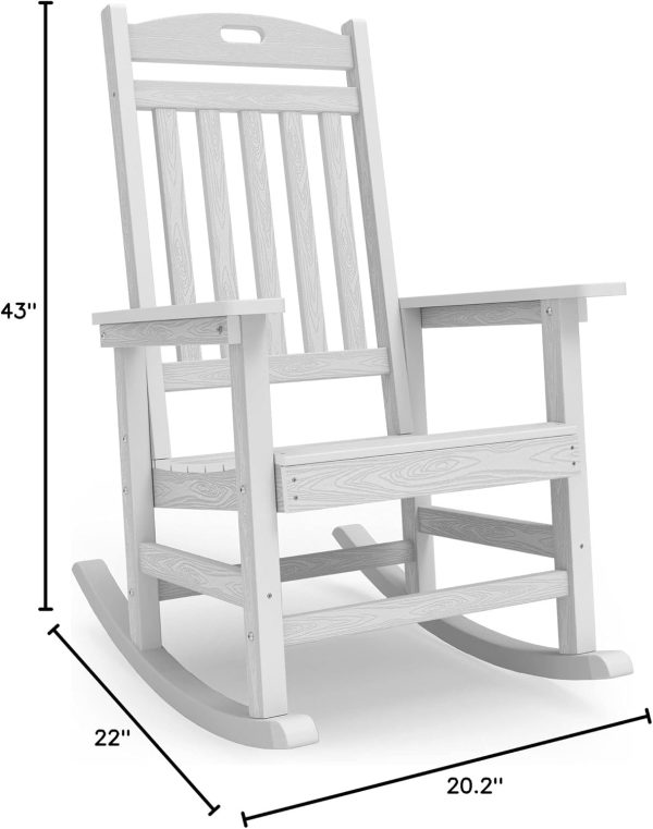 YEFU Outdoor Rocking Chair Oversized,Seat Depth 22",Backrest Height 31",Patio Poly Wide Rocker Chair with 380lbs Weight Capacity,Weather Resistant,for Lawn, Porch, Backyard, Indoor and Garden(Black) - Image 85