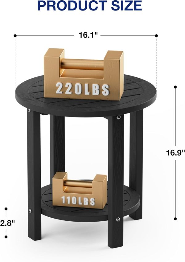 YEFU Outdoor Side Table 2-Tier HIPS Adirondack Patio End Tables Weather Resistant Small Coffee Table (Black, 1PC) - Image 3