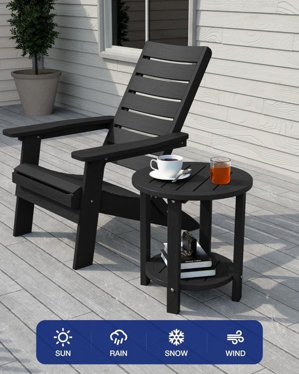 YEFU Outdoor Side Table 2-Tier HIPS Adirondack Patio End Tables Weather Resistant Small Coffee Table (Black, 1PC) - Image 4