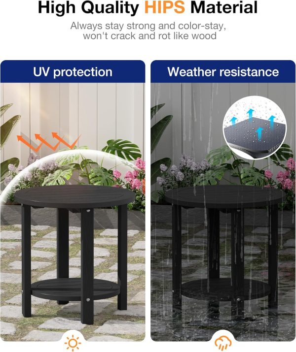 YEFU Outdoor Side Table 2-Tier HIPS Adirondack Patio End Tables Weather Resistant Small Coffee Table (Black, 1PC) - Image 5