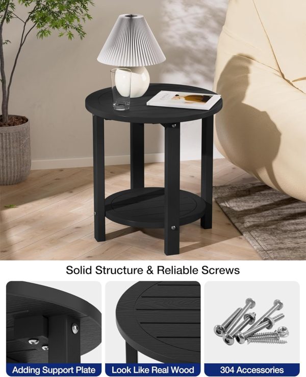 YEFU Outdoor Side Table 2-Tier HIPS Adirondack Patio End Tables Weather Resistant Small Coffee Table (Black, 1PC) - Image 6