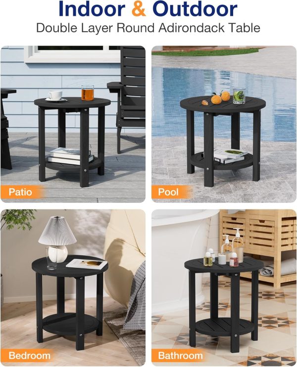 YEFU Outdoor Side Table 2-Tier HIPS Adirondack Patio End Tables Weather Resistant Small Coffee Table (Black, 1PC) - Image 7