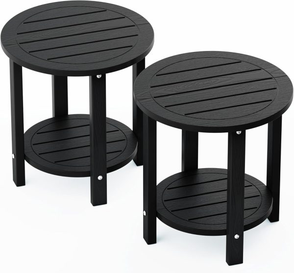 YEFU Outdoor Side Table 2-Tier HIPS Adirondack Patio End Tables Weather Resistant Small Coffee Table (Black, 1PC) - Image 15