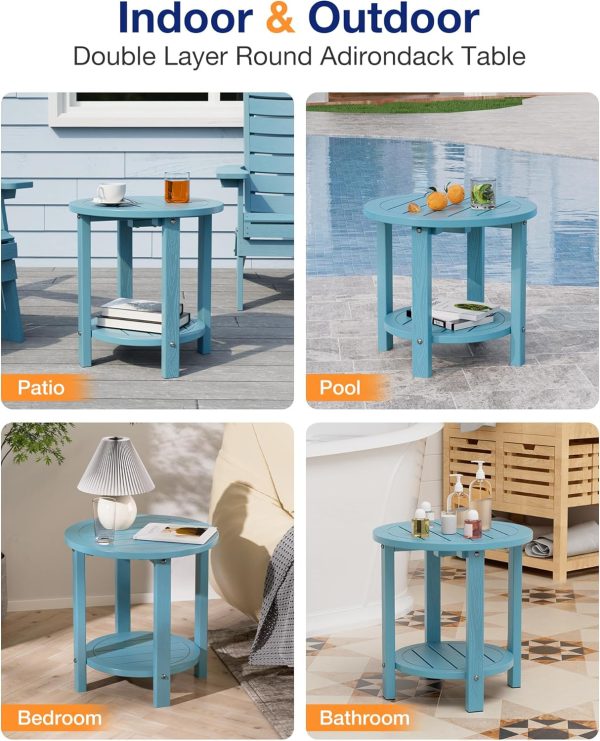 YEFU Outdoor Side Table 2-Tier HIPS Adirondack Patio End Tables Weather Resistant Small Coffee Table (Black, 1PC) - Image 23