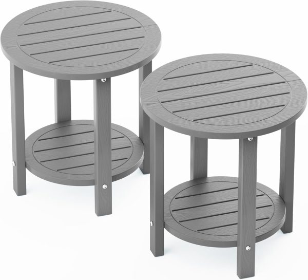 YEFU Outdoor Side Table 2-Tier HIPS Adirondack Patio End Tables Weather Resistant Small Coffee Table (Black, 1PC) - Image 24