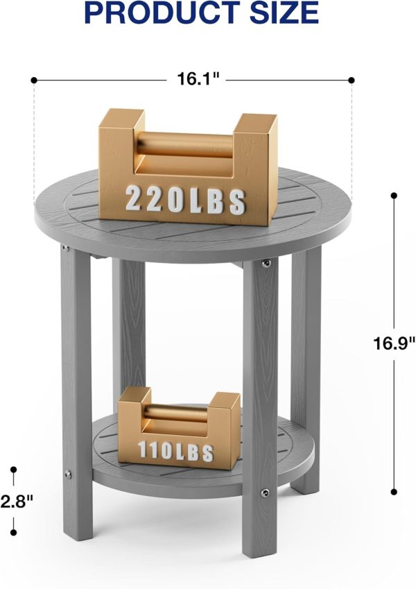 YEFU Outdoor Side Table 2-Tier HIPS Adirondack Patio End Tables Weather Resistant Small Coffee Table (Black, 1PC) - Image 26